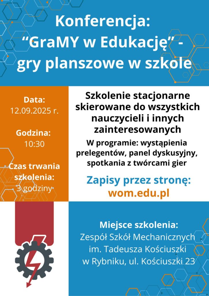 Konferencja „GraMY w Edukację” w Rybniku – gry planszowe w szkole jako narzędzie dydaktyczne. Bezpłatne szkolenie dla nauczycieli.